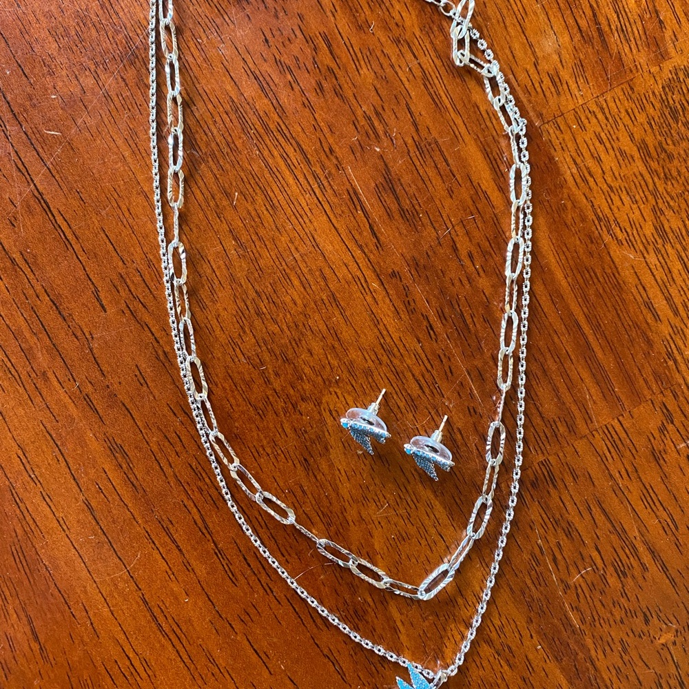 Kendra Scott Silver and Blue Necklace Set